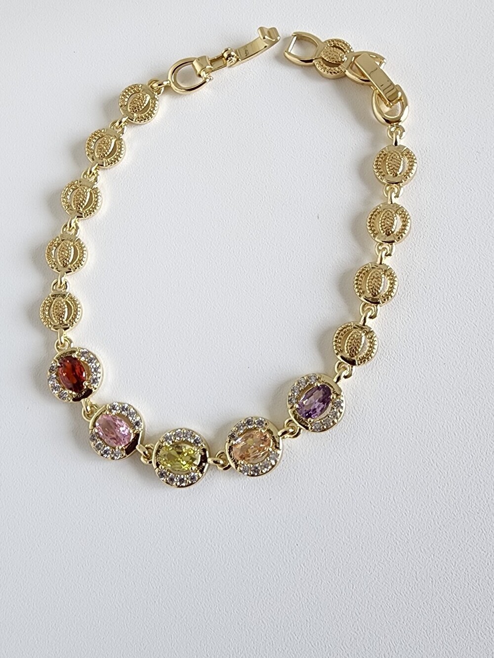 Gold Plated Multicolor CZ Tennis Bracelet 7.5" Rainbow Crystal Link Bracelet